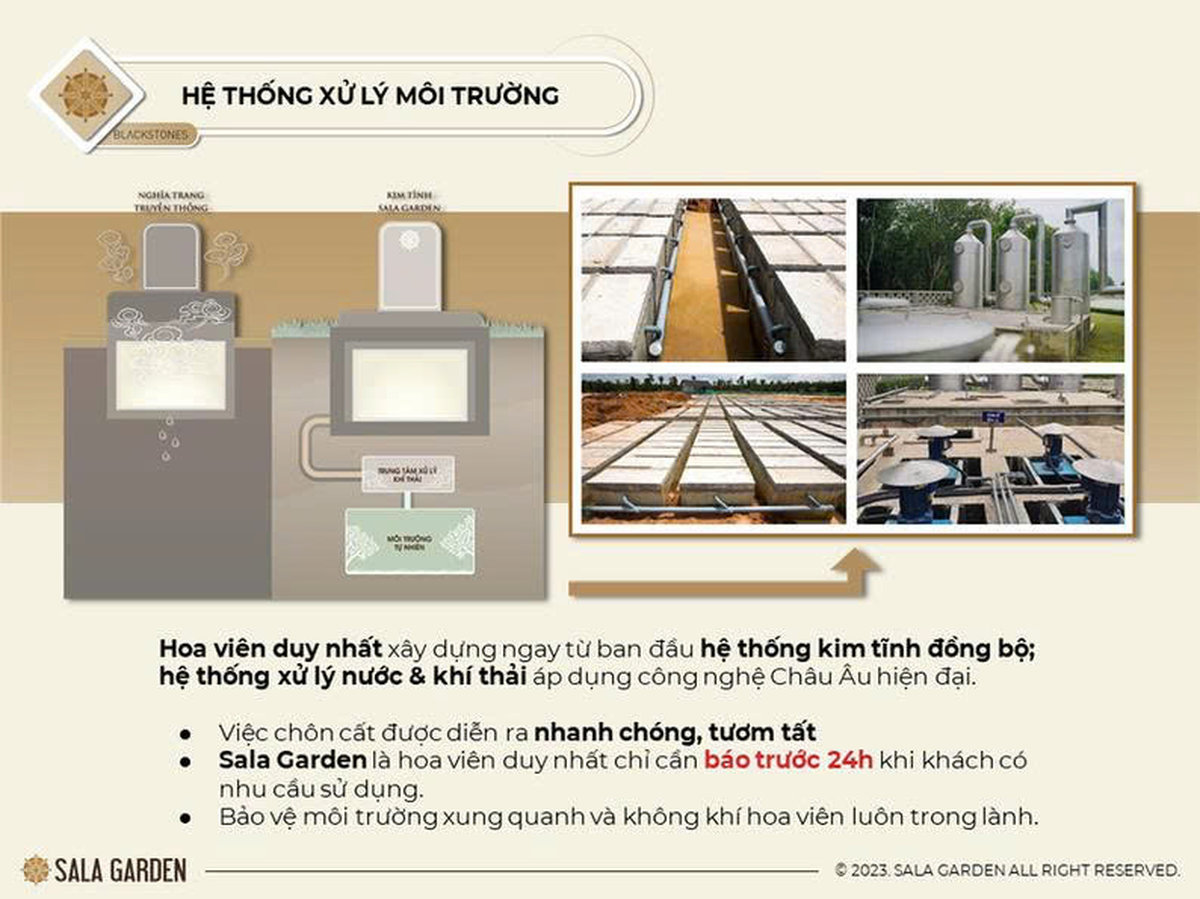 Hệ thống kim tĩnh hoa viên nghĩa trang Sala Garden.
