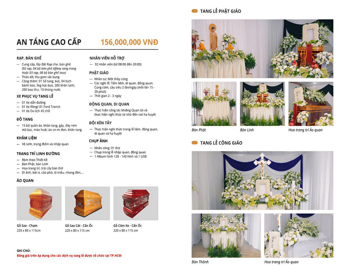 Bảng giá dịch vụ an táng cao cấp tại Sala Garden