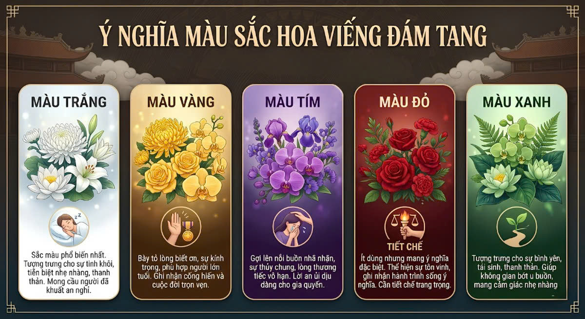 vòng hoa viếng đám tang theo màu sắc